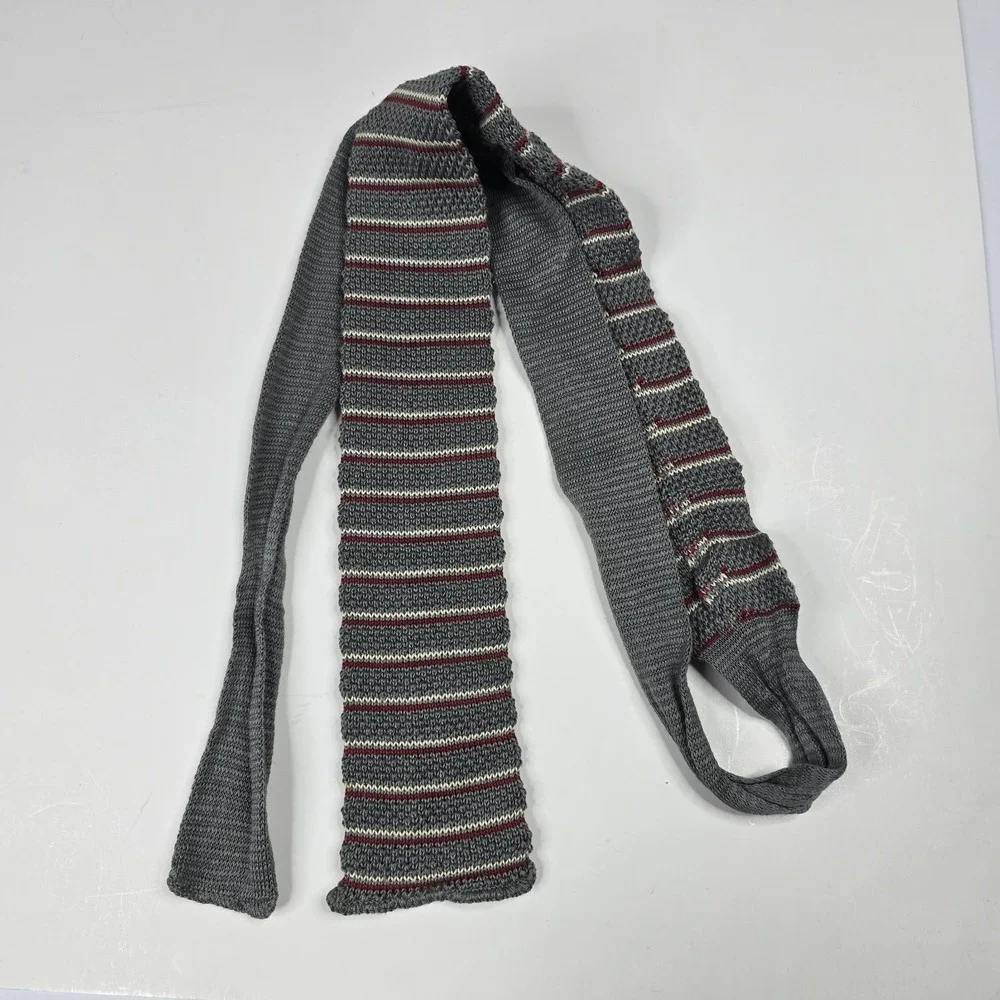 Roosternit by Rooster Necktie‎ Gray Striped Cotton Knit Tie